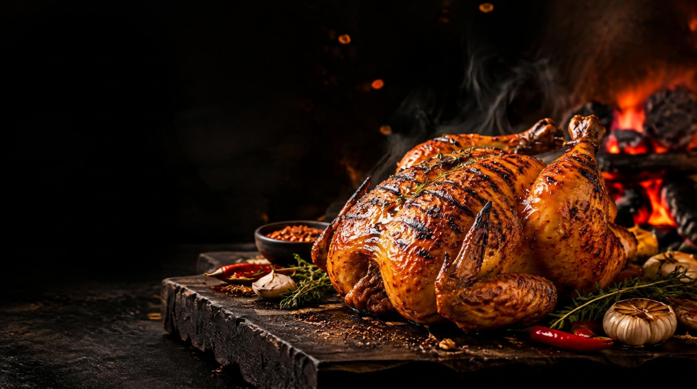 Pollo asado a las brasas